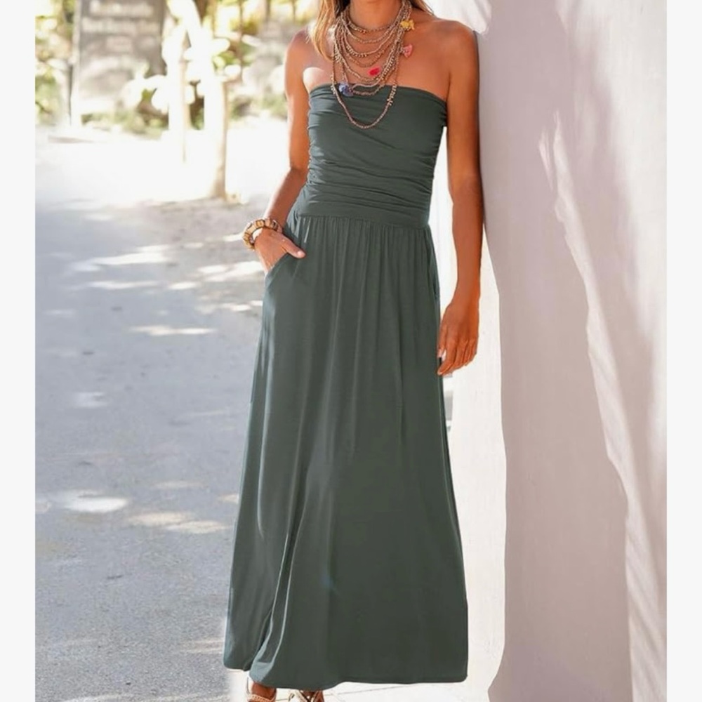 NWT Lascana Strapless Green Jersey Maxi Dress - Picture 6 of 8